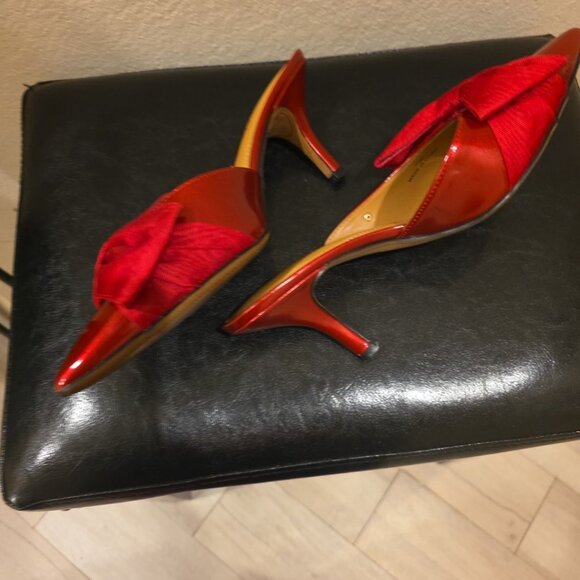 J Red Eleonna Red Patent Leather Bow Mule Heels - Picture 8 of 16